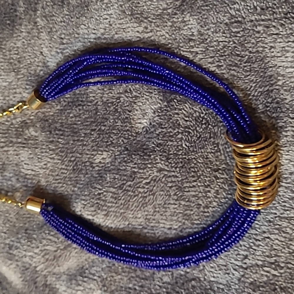 Blue Bead Goldtone Necklace